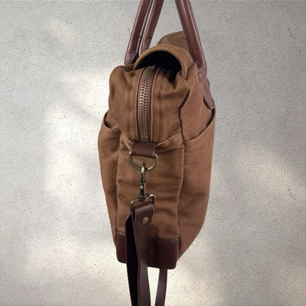 J.Crew Rugged Twill Laptop Bag Canvas Leather Briefcase Messenger Travel Bag